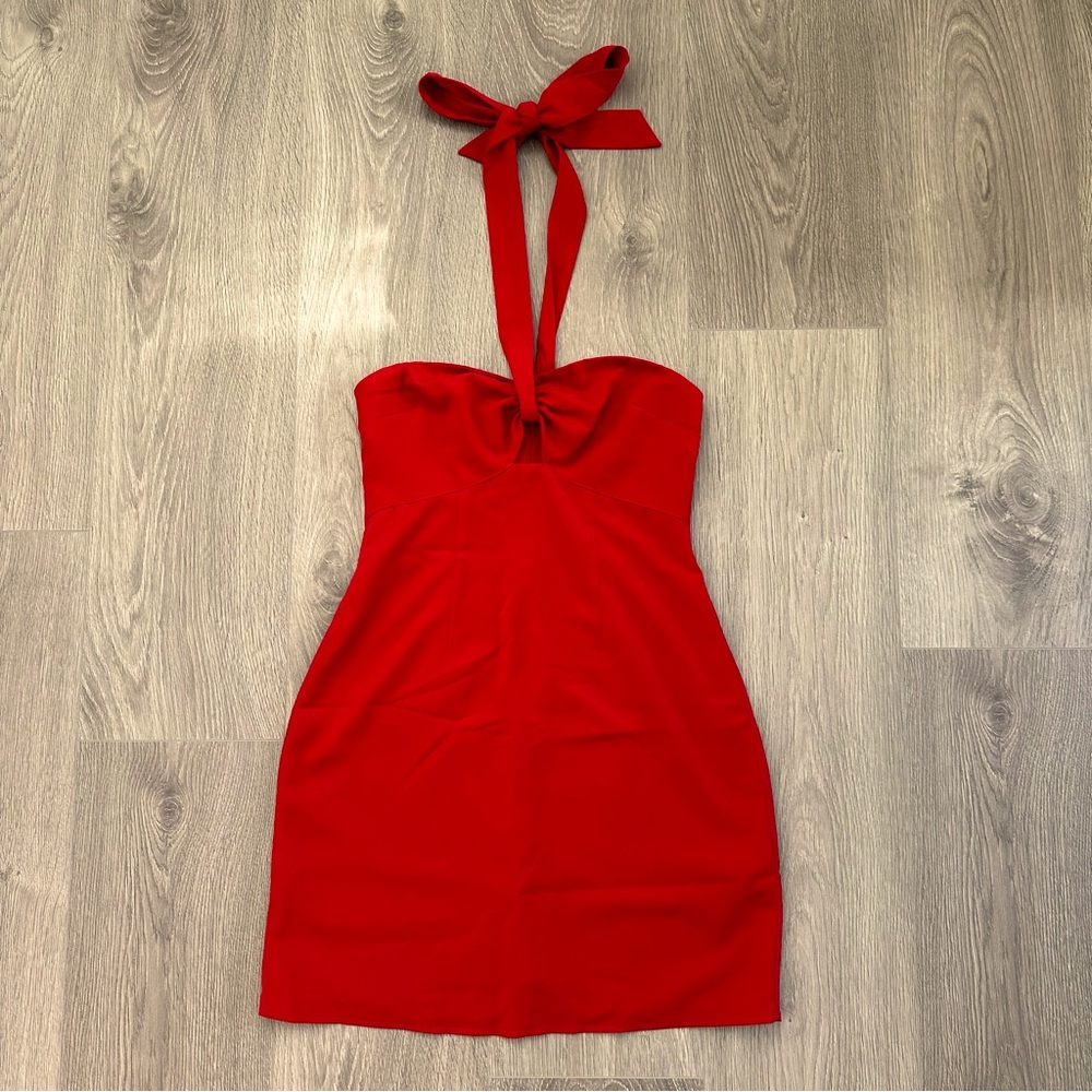 🆕 A&F Red Halter Knot-Front Cutout Mini Dress - Picture 2 of 14